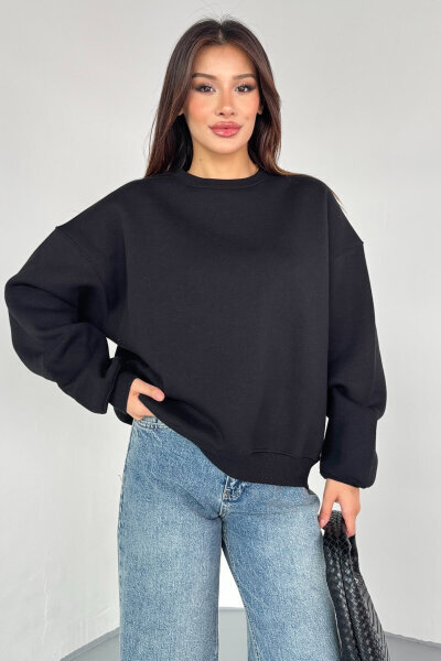 SWT-1652 Siyah Basic Oversize Sweatshirt - 3