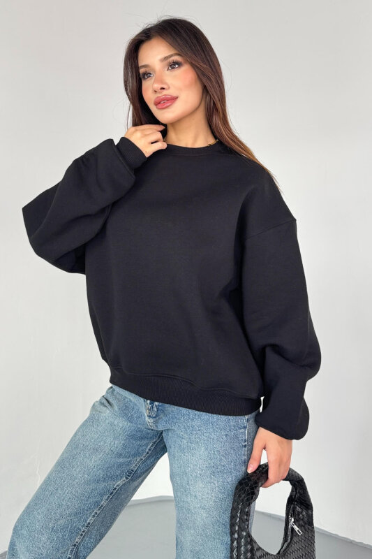 SWT-1652 Siyah Basic Oversize Sweatshirt - 4