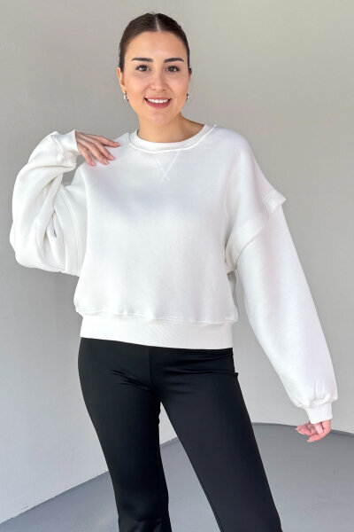 SWT-1653 Beyaz X Dikişli Kol Parçalı Oversize Sweatshirt (1)