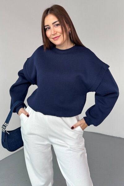SWT-1653 Lacivert X Dikişli Kol Parçalı Oversize Sweatshirt 