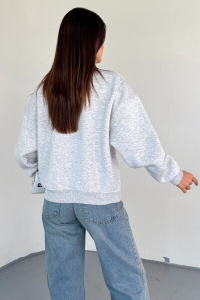 SWT-1870 Gri Yarım Fermuarlı Yüksek Yaka Basic Sweatshirt - 4