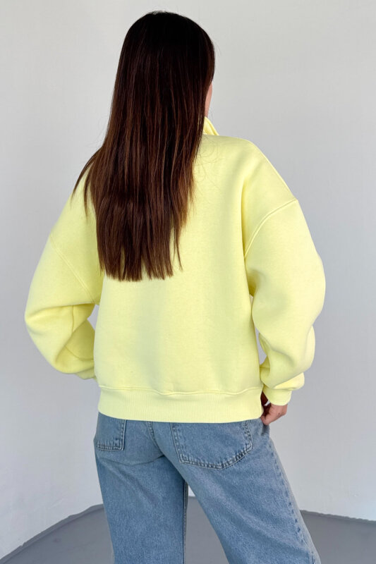 SWT-1870 Sarı Yarım Fermuarlı Yüksek Yaka Basic Sweatshirt - 5