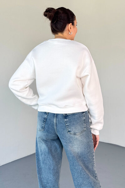 SWT-226 Beyaz Basic Bisiklet Yaka Sweatshirt - 3