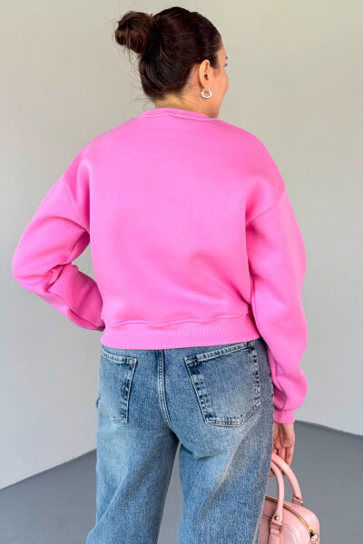 SWT-226 Pembe Basic Bisiklet Yaka Sweatshirt - 3