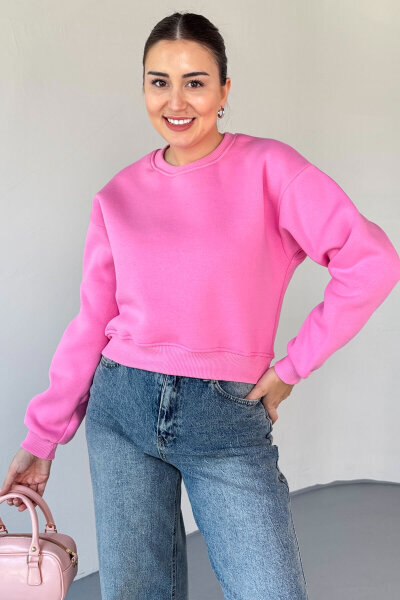 SWT-226 Pembe Basic Bisiklet Yaka Sweatshirt