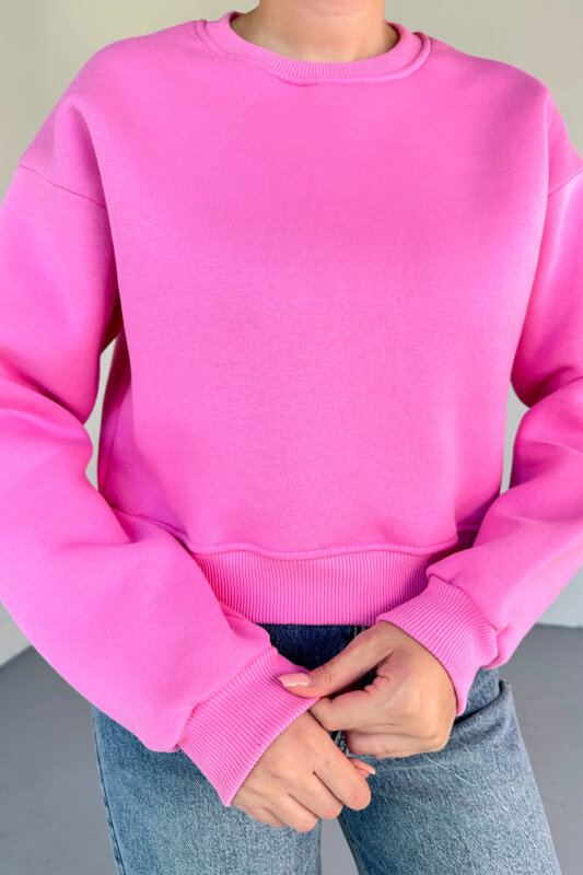 SWT-226 Pembe Basic Bisiklet Yaka Sweatshirt - 2