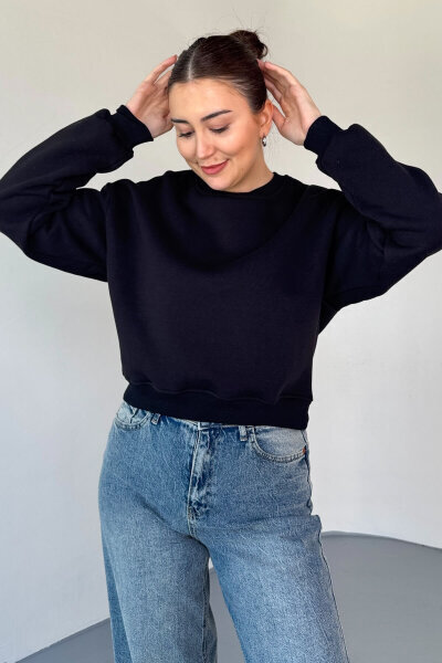 SWT-226 Siyah Basic Bisiklet Yaka Sweatshirt