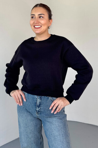 SWT-226 Siyah Basic Bisiklet Yaka Sweatshirt (1)