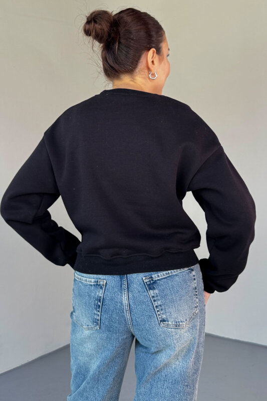SWT-226 Siyah Basic Bisiklet Yaka Sweatshirt - 3