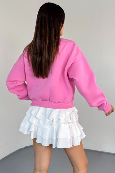 SWT-230 Pembe Taş İşlemeli Fiyonk Desenli Sweatshirt - 7