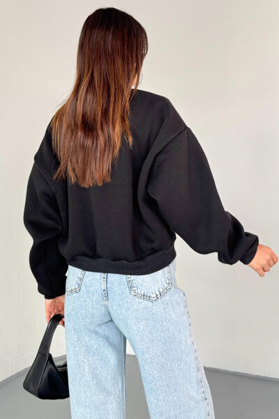 SWT-0231 Siyah Wonder Soulmate Is Taş Yazı Baskılı Sweatshirt - 5