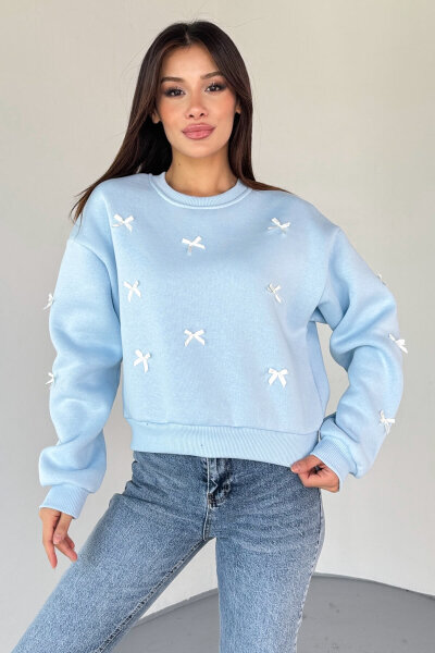 SWT-232 Bebe Mavi Kurdele Süslemeli Sweatshirt - 3