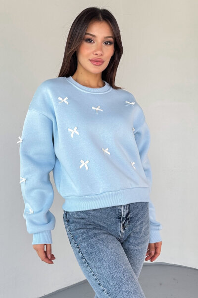SWT-232 Bebe Mavi Kurdele Süslemeli Sweatshirt - 5