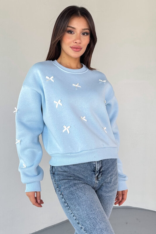 SWT-232 Bebe Mavi Kurdele Süslemeli Sweatshirt - 5