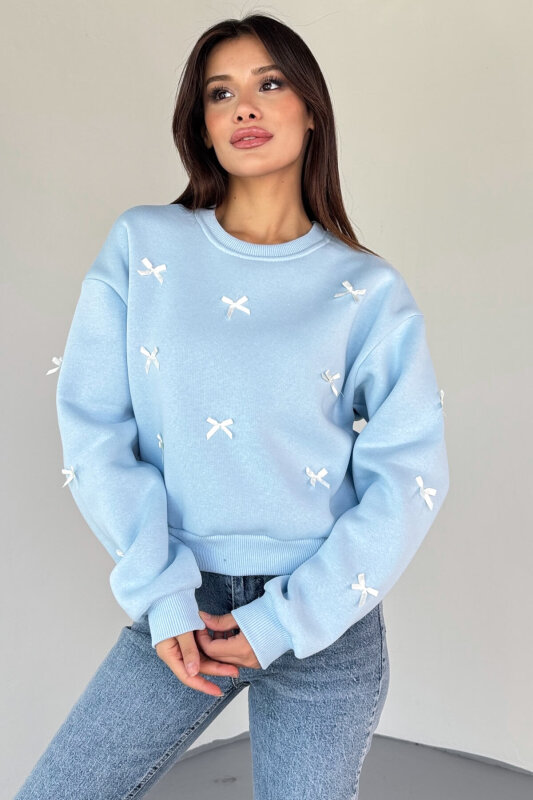 SWT-232 Bebe Mavi Kurdele Süslemeli Sweatshirt - 1