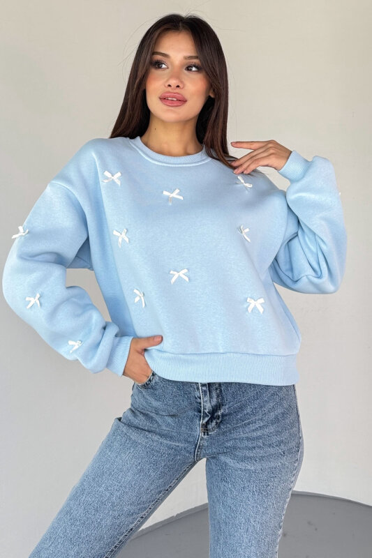 SWT-232 Bebe Mavi Kurdele Süslemeli Sweatshirt - 2