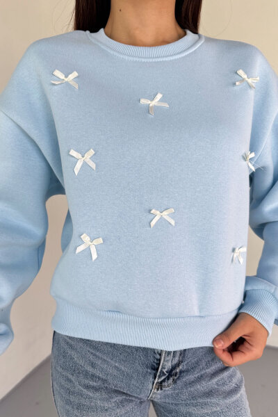 SWT-232 Bebe Mavi Kurdele Süslemeli Sweatshirt - 4