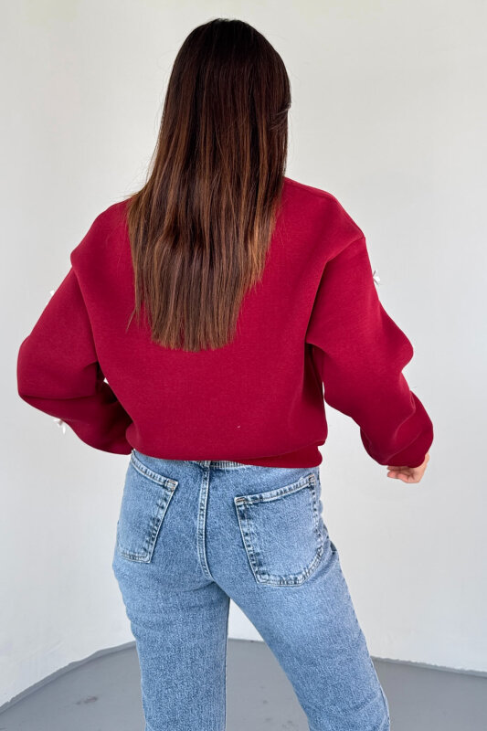 SWT-232 Bordo Kurdele Süslemeli Sweatshirt - 5