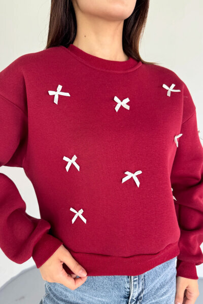 SWT-232 Bordo Kurdele Süslemeli Sweatshirt - 6