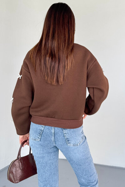 SWT-232 Kahverengi Kurdele Süslemeli Sweatshirt - 3