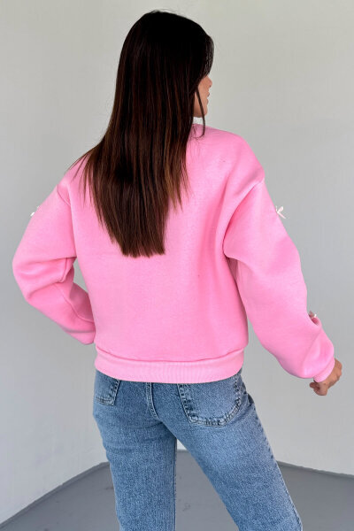SWT-232 Pembe Kurdele Süslemeli Sweatshirt - 3