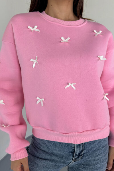 SWT-232 Pembe Kurdele Süslemeli Sweatshirt - 4