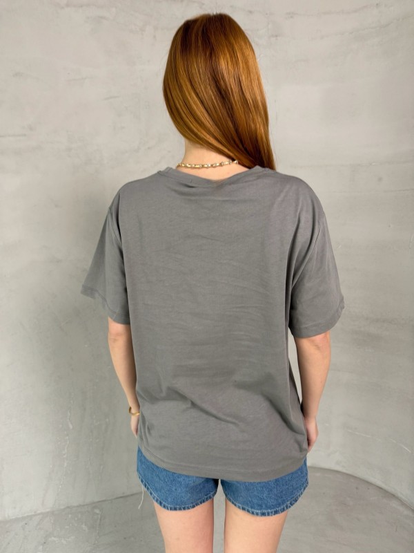 T-912 Füme Köpek Nakış İşlemeli Bisiklet Yaka Tişört - 3