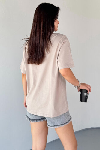 T-912 Vizon Köpek Nakış İşlemeli Bisiklet Yaka Tişört - 4