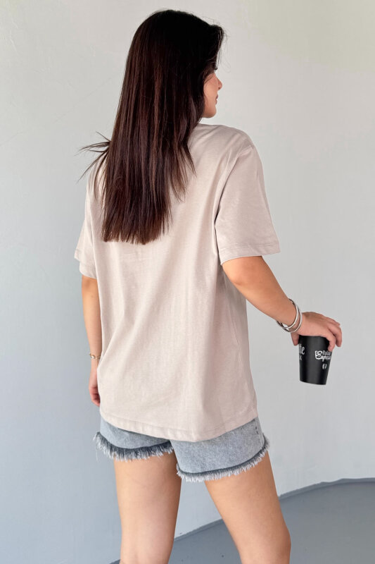 T-912 Vizon Köpek Nakış İşlemeli Bisiklet Yaka Tişört - 4