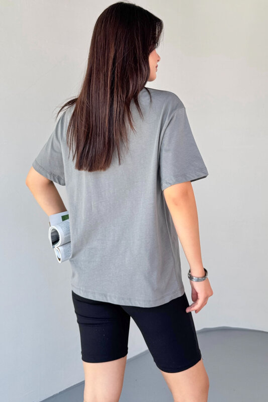 T-914 Füme Kamp Nakış İşlemeli Bisiklet Yaka Tişört - 5