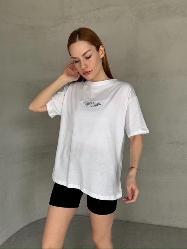 T-921 Beyaz The Brand Yazılı Enjeksiyon Baskı Bisiklet Yaka Tişört - Cappmoda