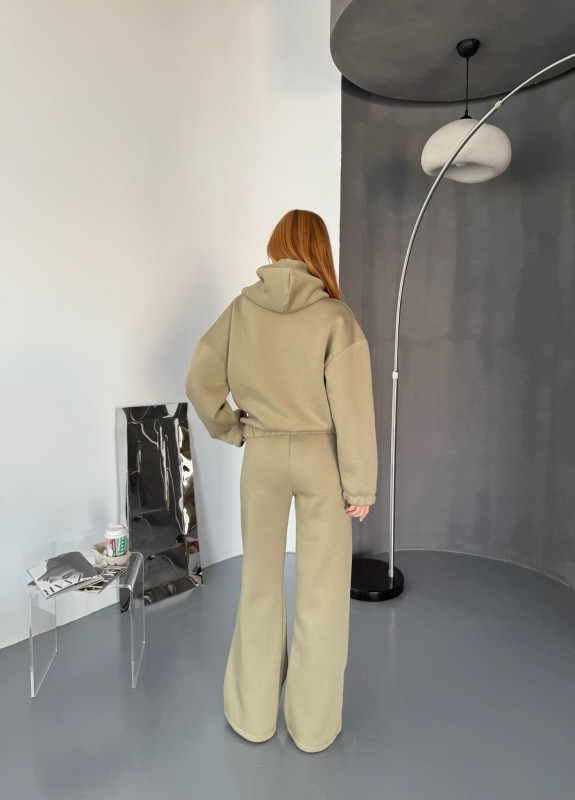 TKM-0037 Haki Dikiş Detaylı Kapüşonlu Sweatshirt & Eşofman Üç İplik Şardonlu İkili Takım - 4