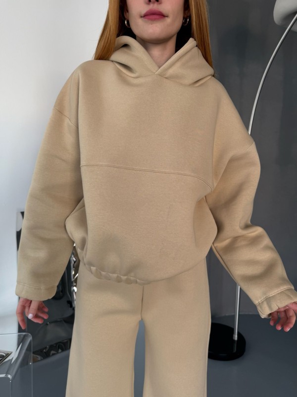 TKM-0037 Vizon Dikiş Detaylı Kapüşonlu Sweatshirt & Eşofman Üç İplik Şardonlu İkili Takım - 3