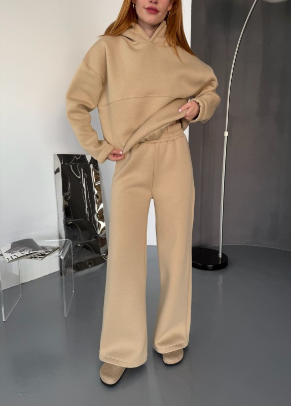 TKM-0037 Vizon Dikiş Detaylı Kapüşonlu Sweatshirt & Eşofman Üç İplik Şardonlu İkili Takım - 4