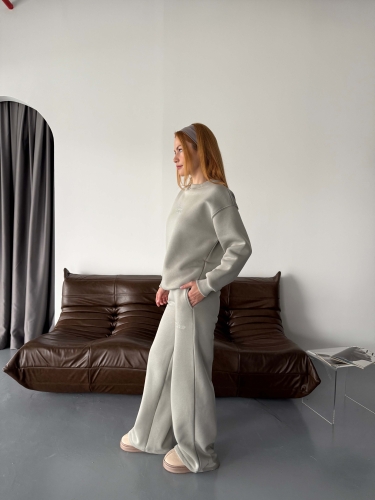 TKM-0040 Boyama Gri Believe İn Yourself Kabartma Yazı Üç İplik Şardonlu İkili Takım - 2