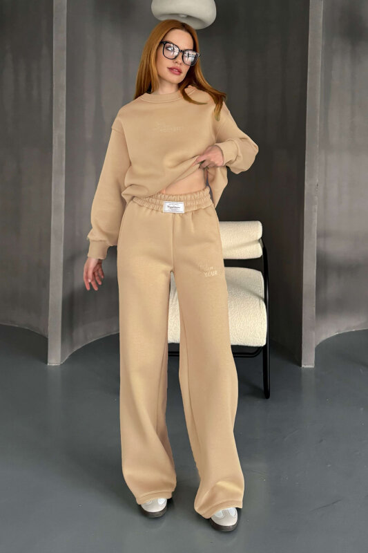 TKM-0040 Vizon Believe İn Yourself Kabartma Yazı Baskılı Üç İplik Şardonlu İkili Takım - 1