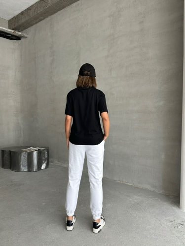 TKM-0047 Beyaz Frıday Yazılı Enjeksiyon Baskı Bisiklet Yaka Tişört Etiket Detay Bel Lastikli Jogger Eşofman İkili Takım - 6