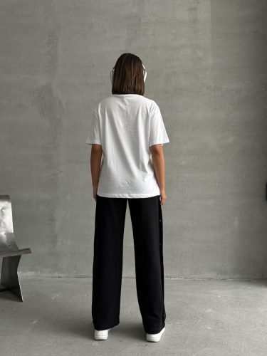 TKM-0049 Siyah Orıgnal Yazı Enjeksiyon Baskılı Bisiklet Yaka Tişört Bel Lastikli Etkiket Detay Çıtçıtlı Eşofman İkili Takım - 5