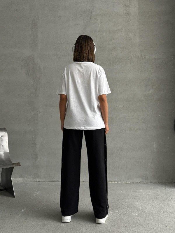 TKM-0049 Siyah Orıgnal Yazı Enjeksiyon Baskılı Bisiklet Yaka Tişört Bel Lastikli Etkiket Detay Çıtçıtlı Eşofman İkili Takım - 5