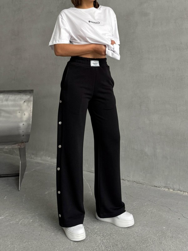 TKM-0049 Siyah Orıgnal Yazı Enjeksiyon Baskılı Bisiklet Yaka Tişört Bel Lastikli Etkiket Detay Çıtçıtlı Eşofman İkili Takım - 3