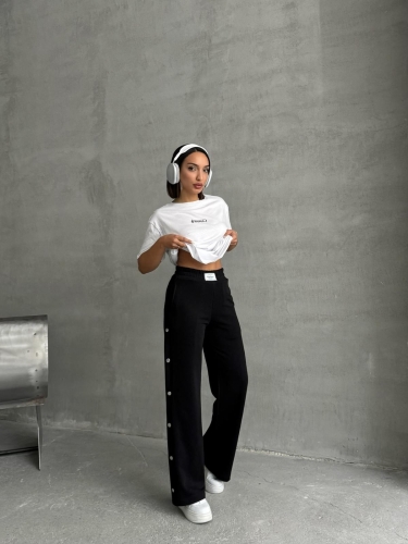 TKM-0049 Siyah Orıgnal Yazı Enjeksiyon Baskılı Bisiklet Yaka Tişört Bel Lastikli Etkiket Detay Çıtçıtlı Eşofman İkili Takım - 4