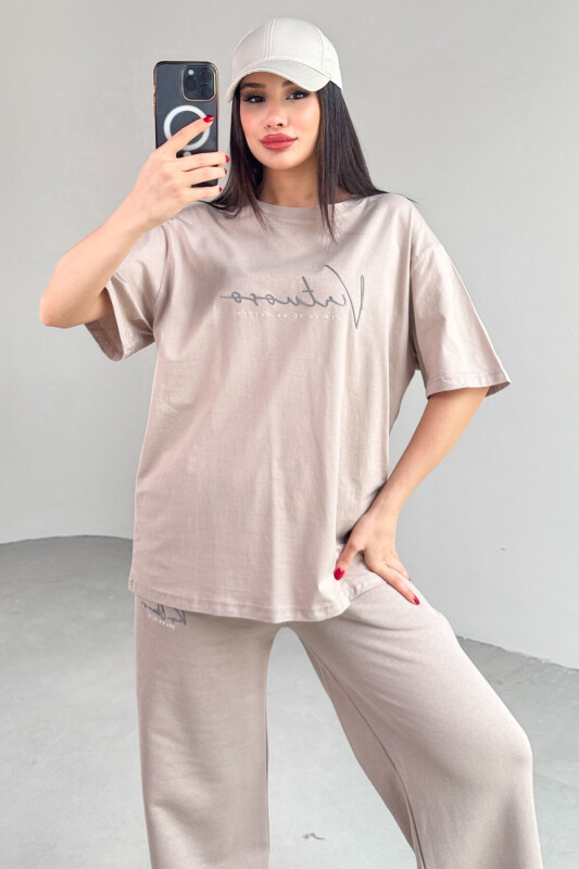 TKM-0061 Taş Rengi Virtuoso Yazı Baskılı Spor Takım - 3