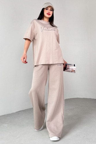 TKM-0061 Taş Rengi Virtuoso Yazı Baskılı Spor Takım - 6