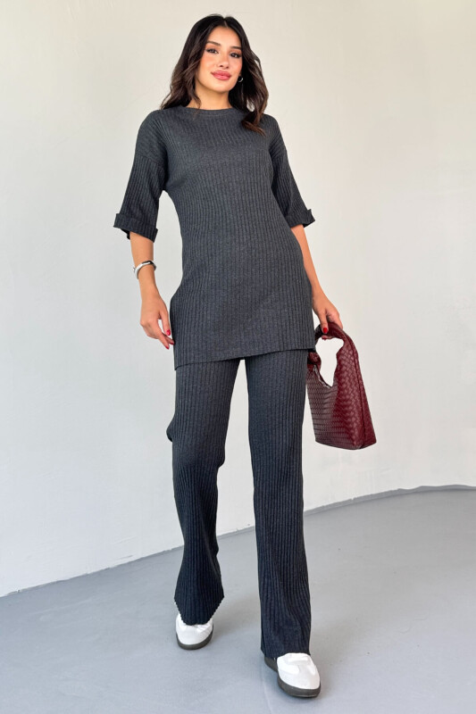 TKM-03451 Füme Kaşkorse Kumaş Yırtmaçlı Takım - 3