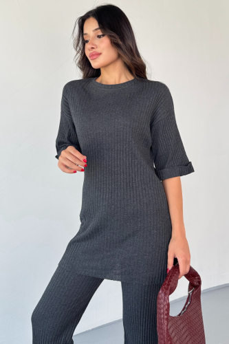 TKM-03451 Füme Kaşkorse Kumaş Yırtmaçlı Takım - 4