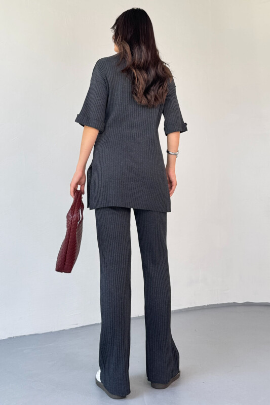 TKM-03451 Füme Kaşkorse Kumaş Yırtmaçlı Takım - 5