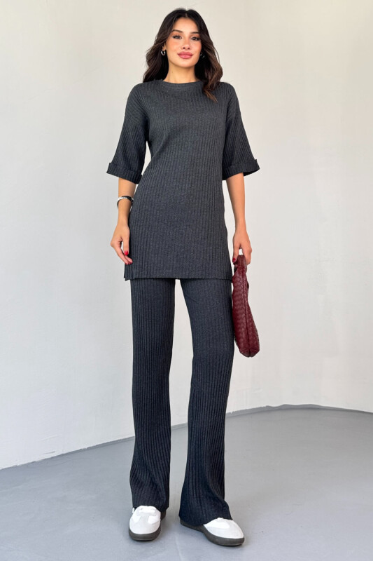 TKM-03451 Füme Kaşkorse Kumaş Yırtmaçlı Takım - 6