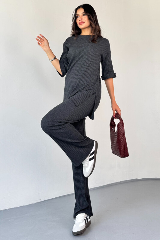 TKM-03451 Füme Kaşkorse Kumaş Yırtmaçlı Takım - 7