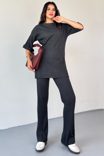 TKM-03451 Füme Kaşkorse Kumaş Yırtmaçlı Takım - 9