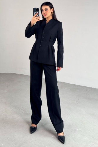 TKM-03708 Siyah Pensli Düğmeli Ceket Pantolon Casual Takım - 3